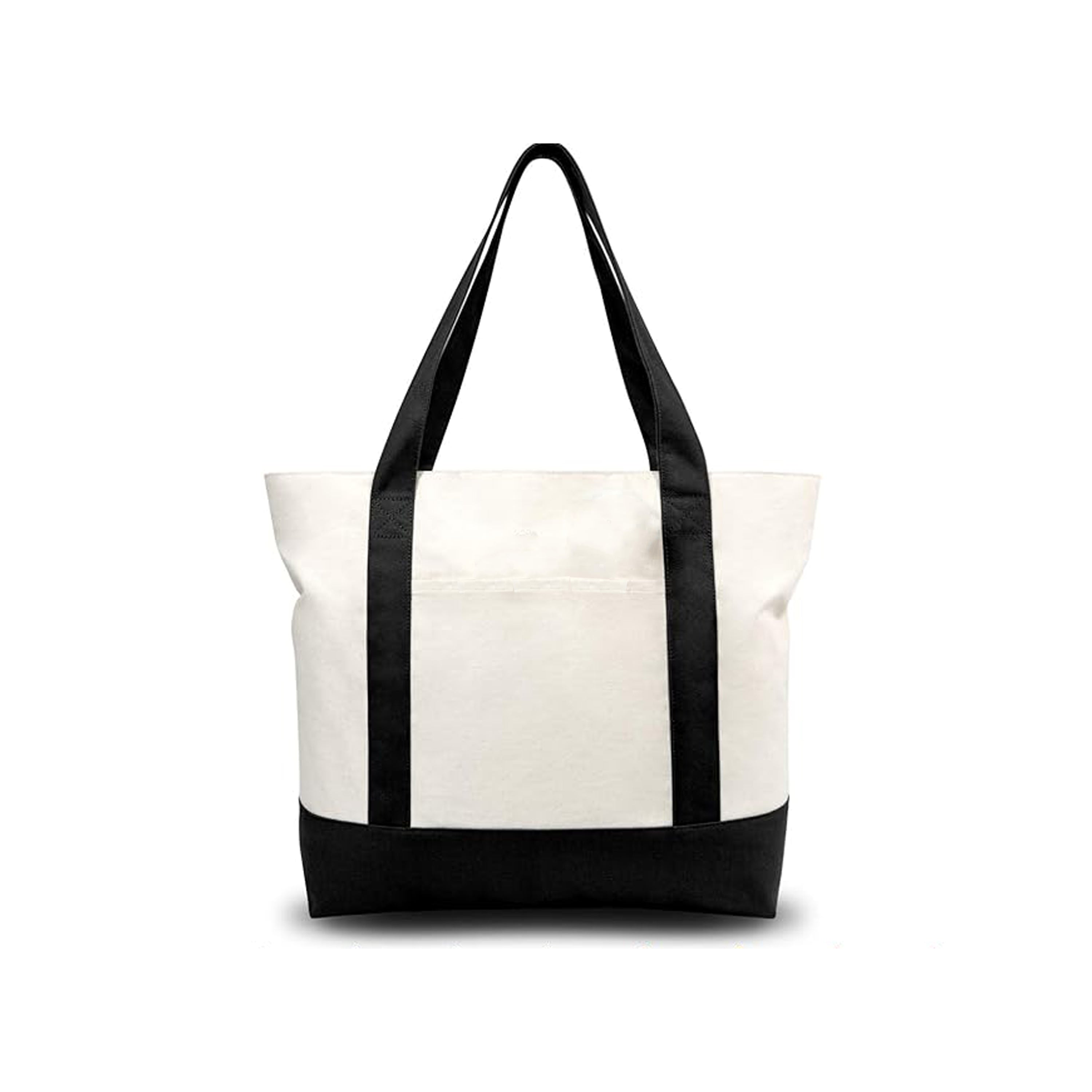 Canvas Tote Bag - Black - Top Zipper - External Pocket
