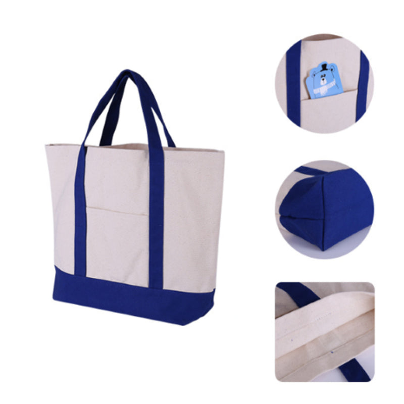 Canvas Tote Bag - Blue - 21" x 15" - Top Zipper - External Pocket