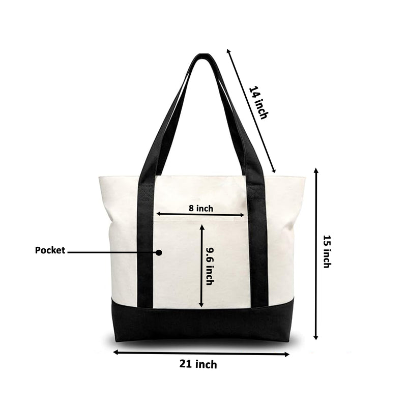 Canvas Tote Bag with Top Zipper & External Pocket – Multipack (1, 3, 6, 12, 24 Packs)