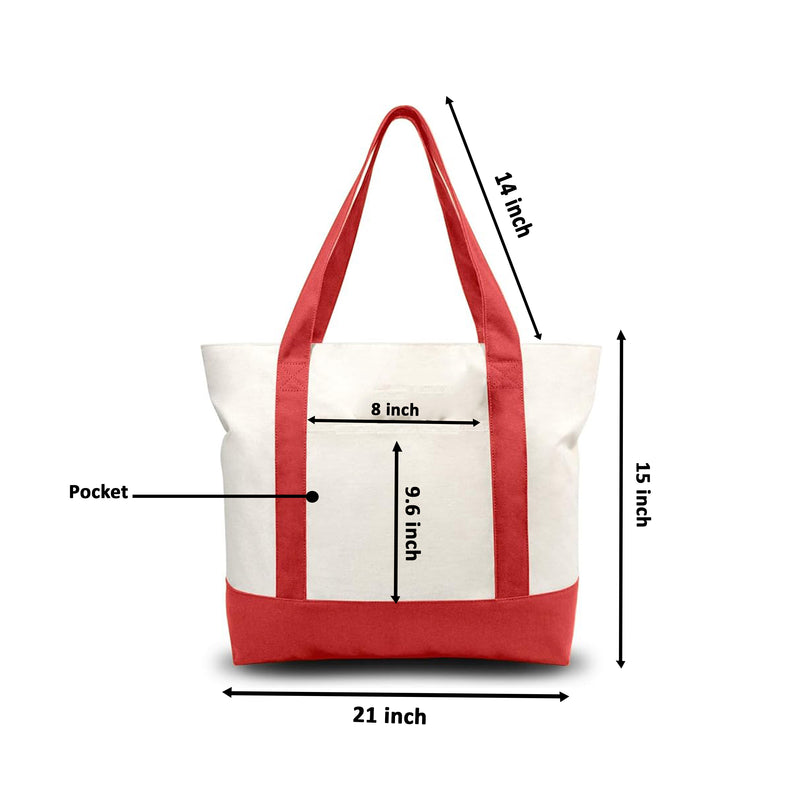 Canvas Tote Bag - Red - 21" x 15" - Top Zipper - External Pocket