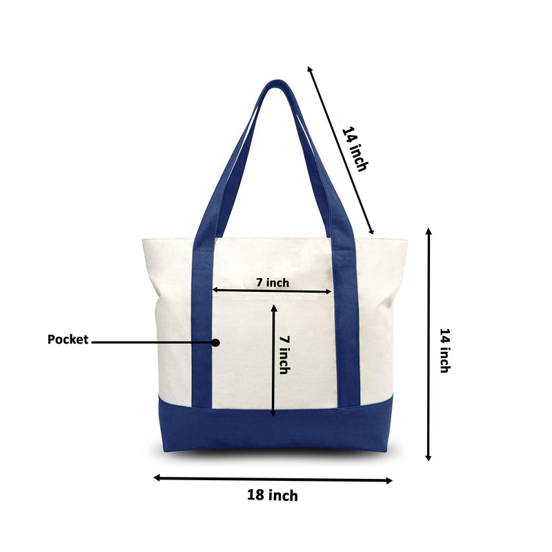Canvas Tote Bag with Top Zipper & External Pocket – Multipack (1, 3, 6, 12, 24 Packs)