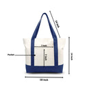 Canvas Tote Bag - Blue - 21" x 15" - Top Zipper - External Pocket