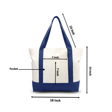 Blue stylish Canvas Tote Bag with an External Pocket.