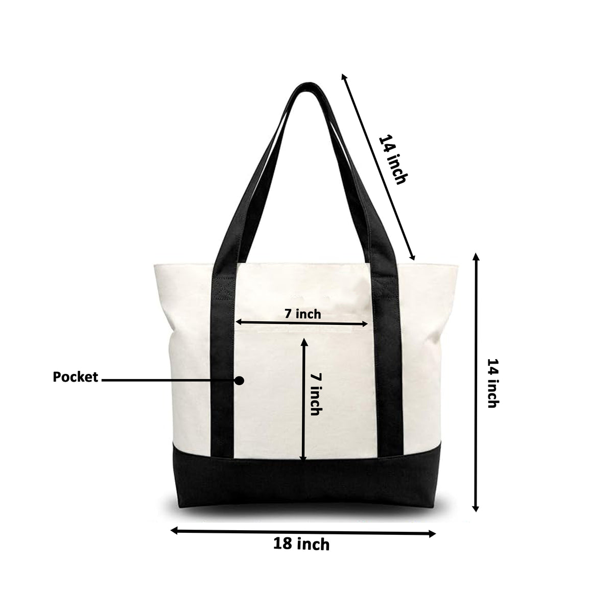 Canvas Tote Bag with Top Zipper & External Pocket – Multipack (1, 3, 6