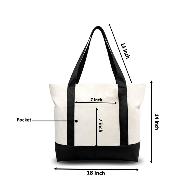 Canvas Tote Bag with Top Zipper & External Pocket – Multipack (1, 3, 6, 12, 24 Packs)