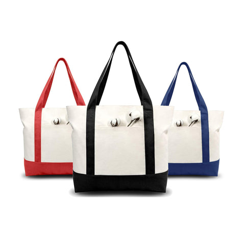 1 | 3 | 6 | 12 | 24  Pack Stylish Canvas Tote Bag with an External Pocket, Top Zipper Closure