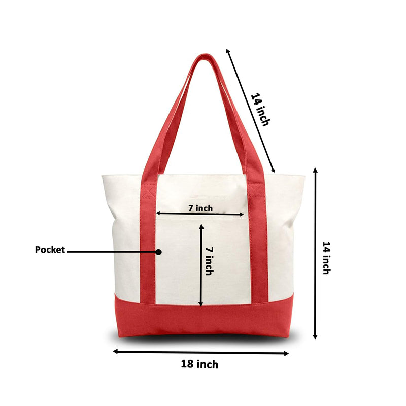 Canvas Tote Bag - Red - 21" x 15" - Top Zipper - External Pocket