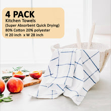 Blue & Black Cotton Kitchen Towels - pack of 4, Perfect for Everyday Use (20